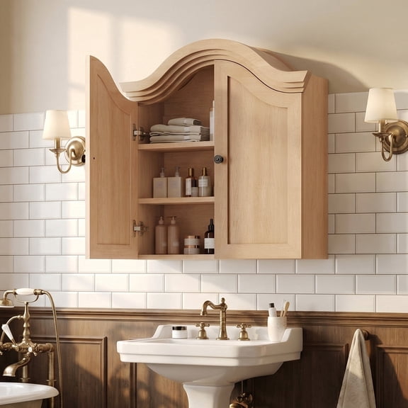 Bathroom Wall Cabinet with Arched Top & Adjustable Shelf