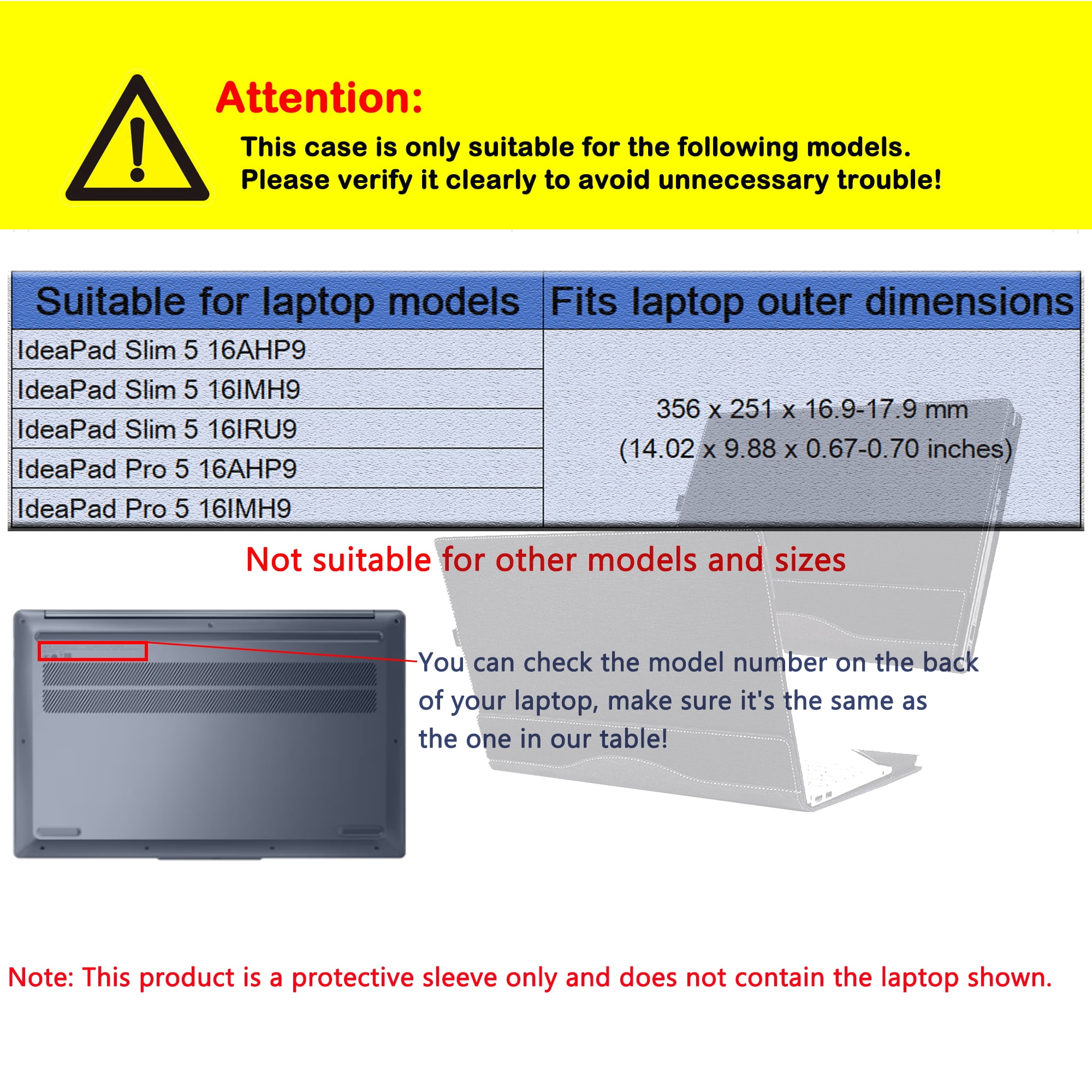Laptop Cover Case for 16 inch Lenovo IdeaPad Slim 5 16AHP9 16IMH9 16IRU9 & for Lenovo IdeaPad Pro 5 16AHP9 16IMH9 Sleeve,PU material Detachable Notebook PC Protective Bag Accessories
