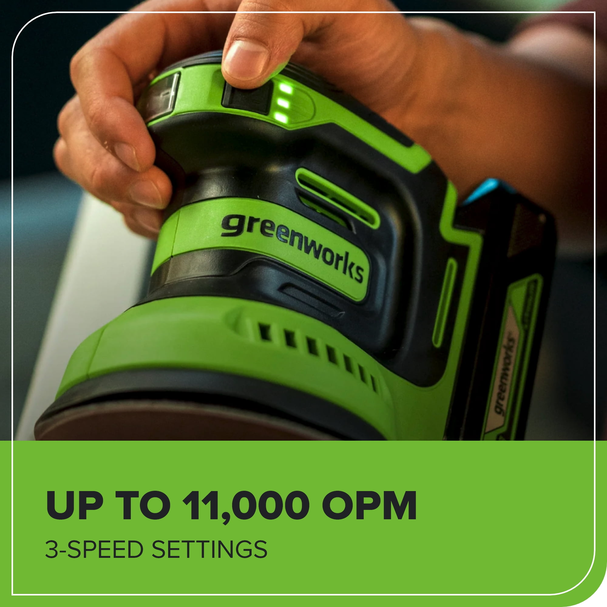 Greenworks 24V Orbital Sander Kit, 5" Random Sander Variable Speed, Tool Only