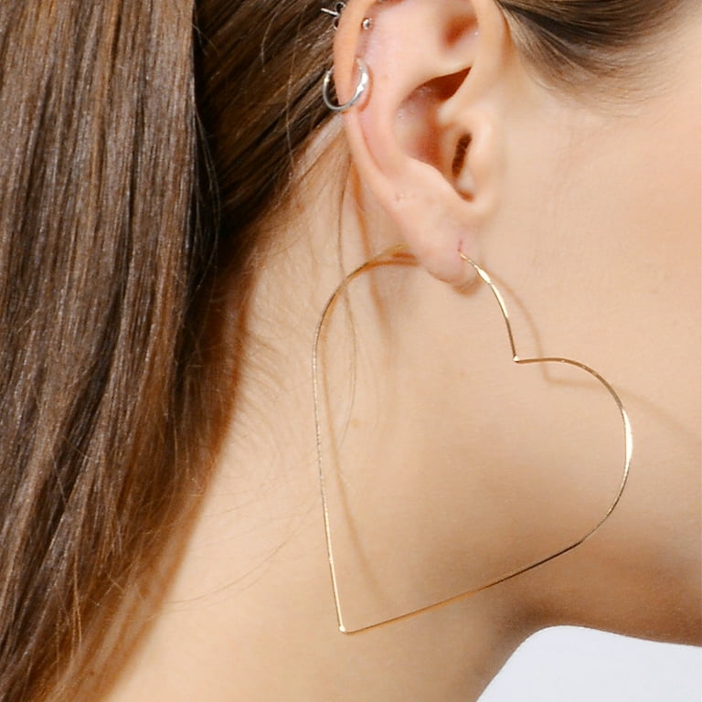 Large heart shaped hoop earrings deals