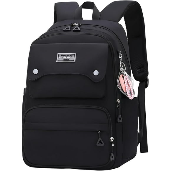 Sac d'École Uni Sac à Dos Noir pour Adolescentes, Sac d'École pour Fille du Primaire à Multiples Poches, Sac à Dos Décontracté Léger