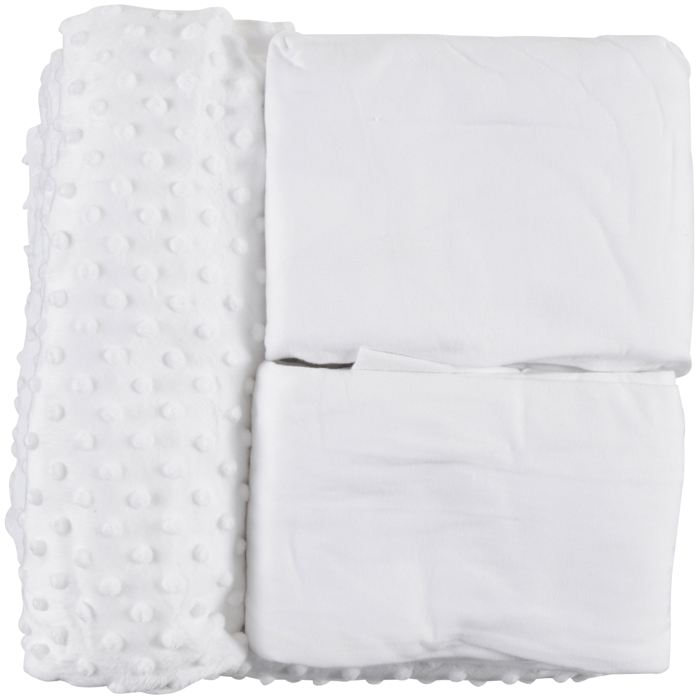 TL Care Minky Dot Chenille 4 Piece Toddler Bed Set, White, for Boys and Girls