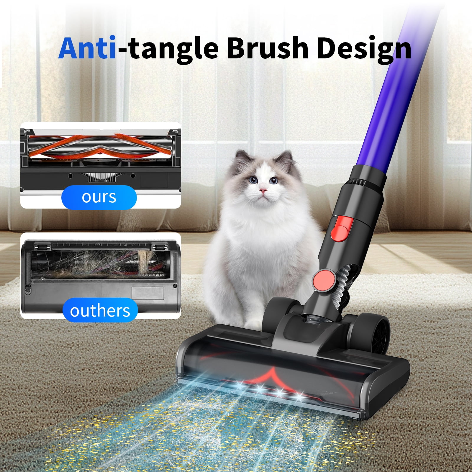 Blossom Cordless Vacuum Cleaner, 600W 50KPA 50 Mins Runtime Vacuum Cleaners for Home, Self-Standing Stick Vacuum with Anti-Tangle Brush, LED Touch Screen for Pet Hair/Carpet/Floor
