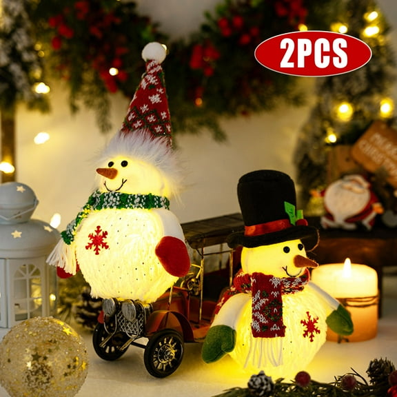 WKSCLPA Lighted Christmas Table Decorations, 2Pcs LED Lighting Snowman Doll Tabletop Decor, Winter Xmas Decor for Home Indoor Kitchen Room Holiday Party, Battery Operated Glowing Gifts