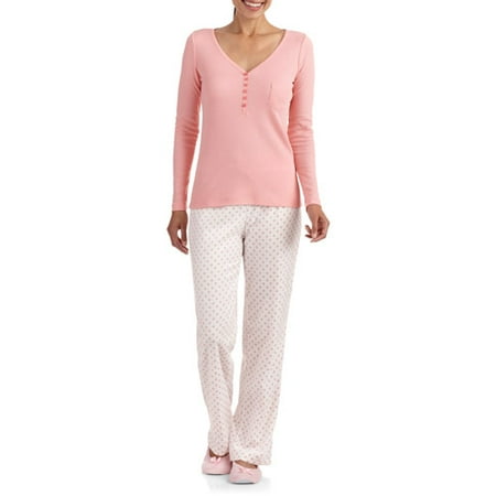 DF by Dearfoams Women's Plus Thermal and Minky PJ Set