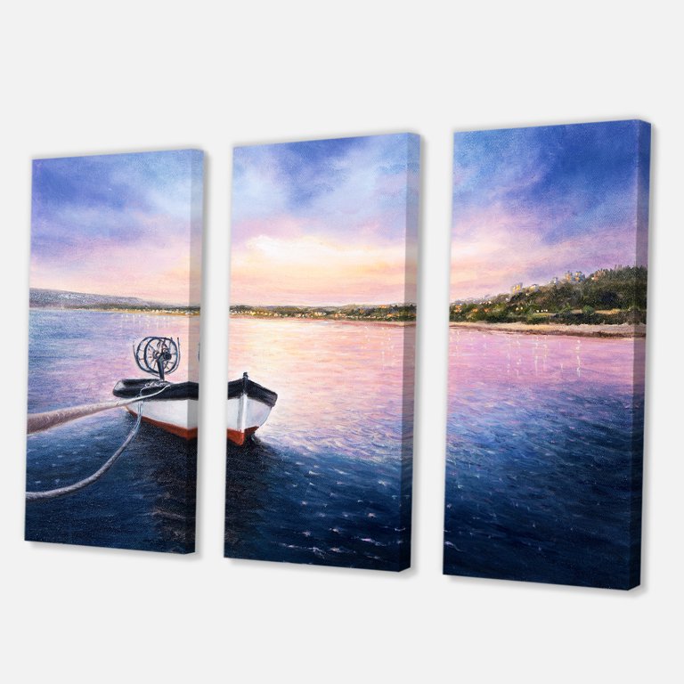 3 Piece Wall Decor Lake Sunset Canvas Paintings Dock Fishing