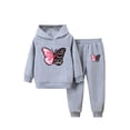 thumbnail image 3 of Eandarui Kids Girls Cute Tracksuit Kids Butterfly Print Outfit Fleece Hoodie Sweatshirt with Jogger Grey 100, 3 of 5