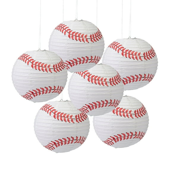 Fun Express 10" diam. Baseball Hanging Paper Lanterns Set - 6 Pieces