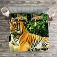thumbnail image 3 of Ambesonne Tiger Quilted Bedspread Set 3 Pcs, Big Cat Resting in Forest, Queen Size, Multicolor, 3 of 3