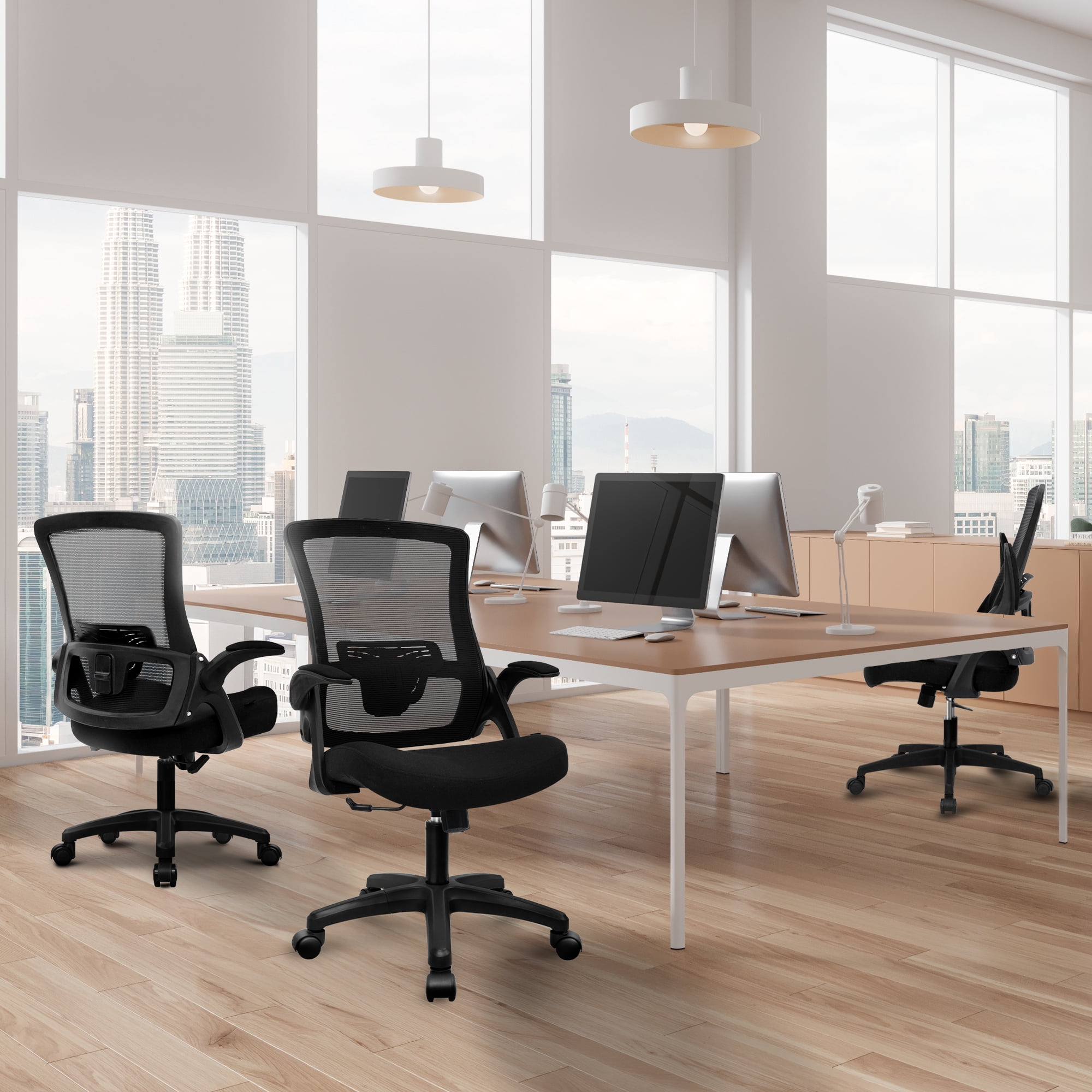 CELTOSS Ergonomic Office Chair, Wide Seat with Flip-Up Armrests, Lumbar Support, Adjustable Height, Comfy Home Task Computer Chair, Black