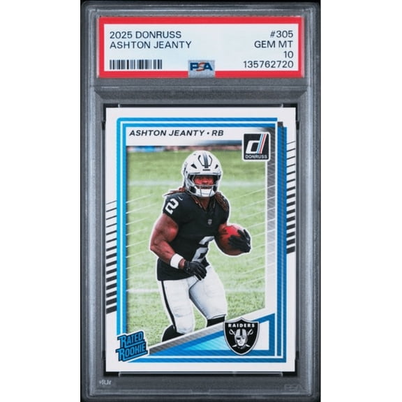 Graded 2025 Panini Donruss Ashton Jeanty #305 Rookie RC Football Card PSA 10 Gem Mint