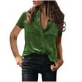 thumbnail image 2 of AXXD Womens Shirts Trendy Green Basic Summer 2024 Ladies Solid Button Collar Tops Loose V Neck T-Shirts Short Sleeve Blouse, 2 of 3