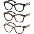 thumbnail image 2 of 3 Pack Oversized Blue Light Blocking Reading Glasses for Women, Retro Style Readers with Spring Hinge +3.00, 2 of 8
