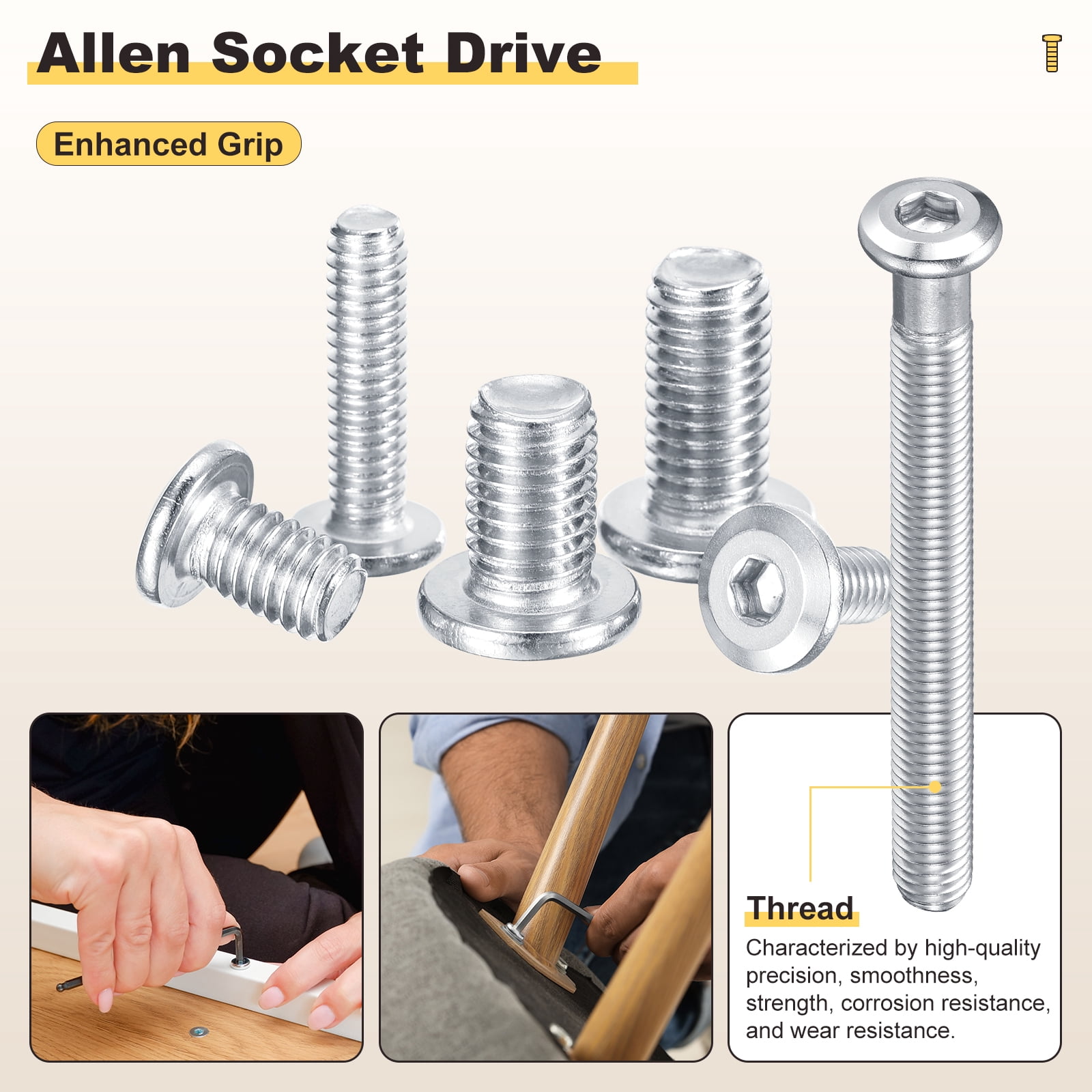 Uxcell Furniture Connector Bolt Cap Nut Kit with Wrench(M6-1x90mm) 24Pcs, Connector Bolts M6 Countersunk Screw Barrel Nuts