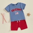 thumbnail image 3 of HCNTES Baby Boy Girl Independence Day Embroidery Outfit Short Sleeve Tops and Shorts Set Toddler Girls Boys Spring Summer Clothes 2T 3T 4T 5T(D01-Blue,12-18 Months), 3 of 9