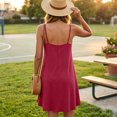 thumbnail image 4 of EANJE Women Summer Sleeveless Casual Sundress Loose Fit V Neck Button Front Short Dresses Spaghetti Strap Beach Mini Dress With Pockets Red XL, 4 of 5