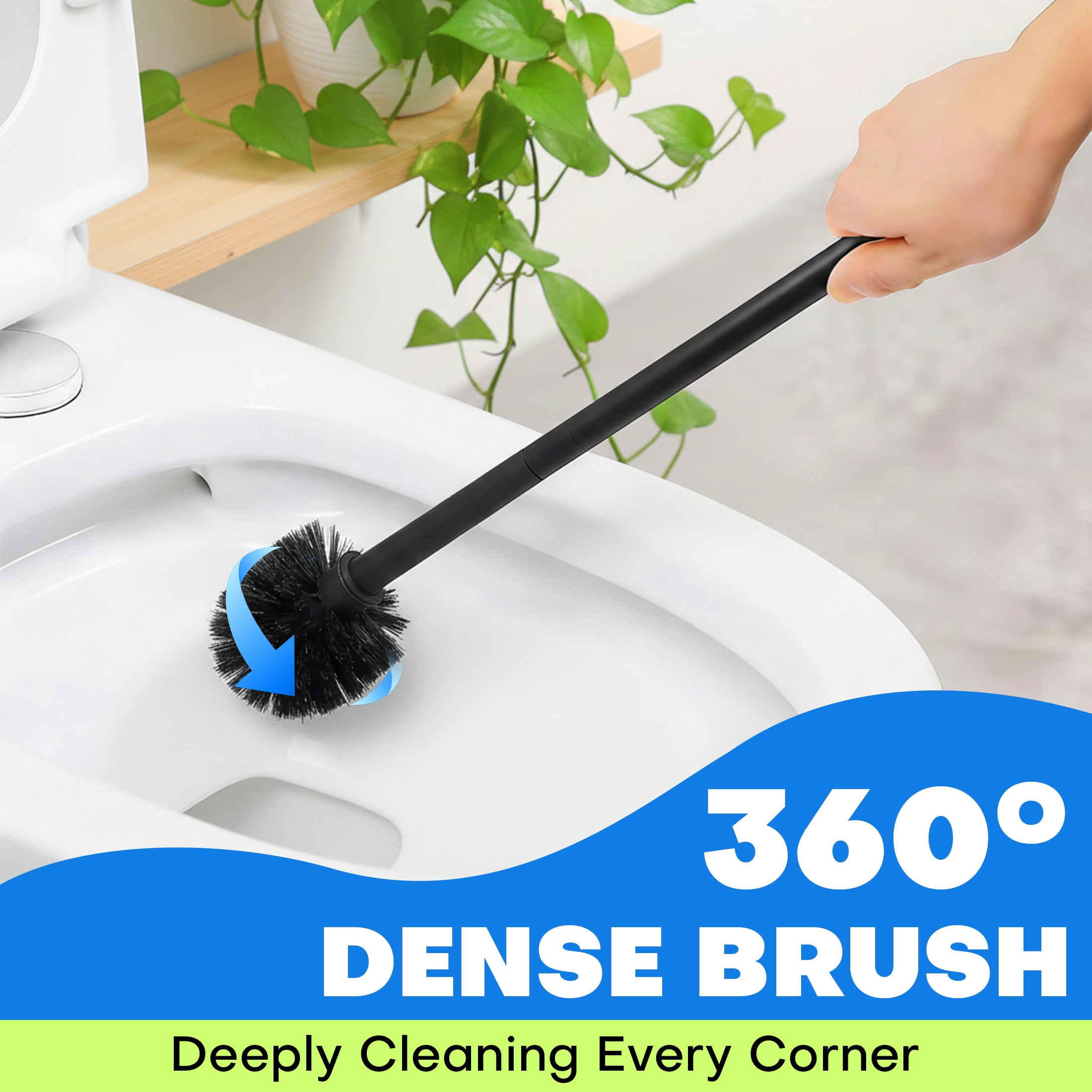 GARITIN Plunger and Toilet Brush Set with Holder, 2 in 1 Toilet Plunger and Brush Combo for Bathroom Cleaning, Black