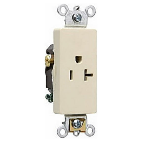 Pass & Seymour Legrand 26361-I Decorator Single Outlet Receptacle, Back & Side Wired, Commercial Grade, Grounding, 20A 125V, Ivory