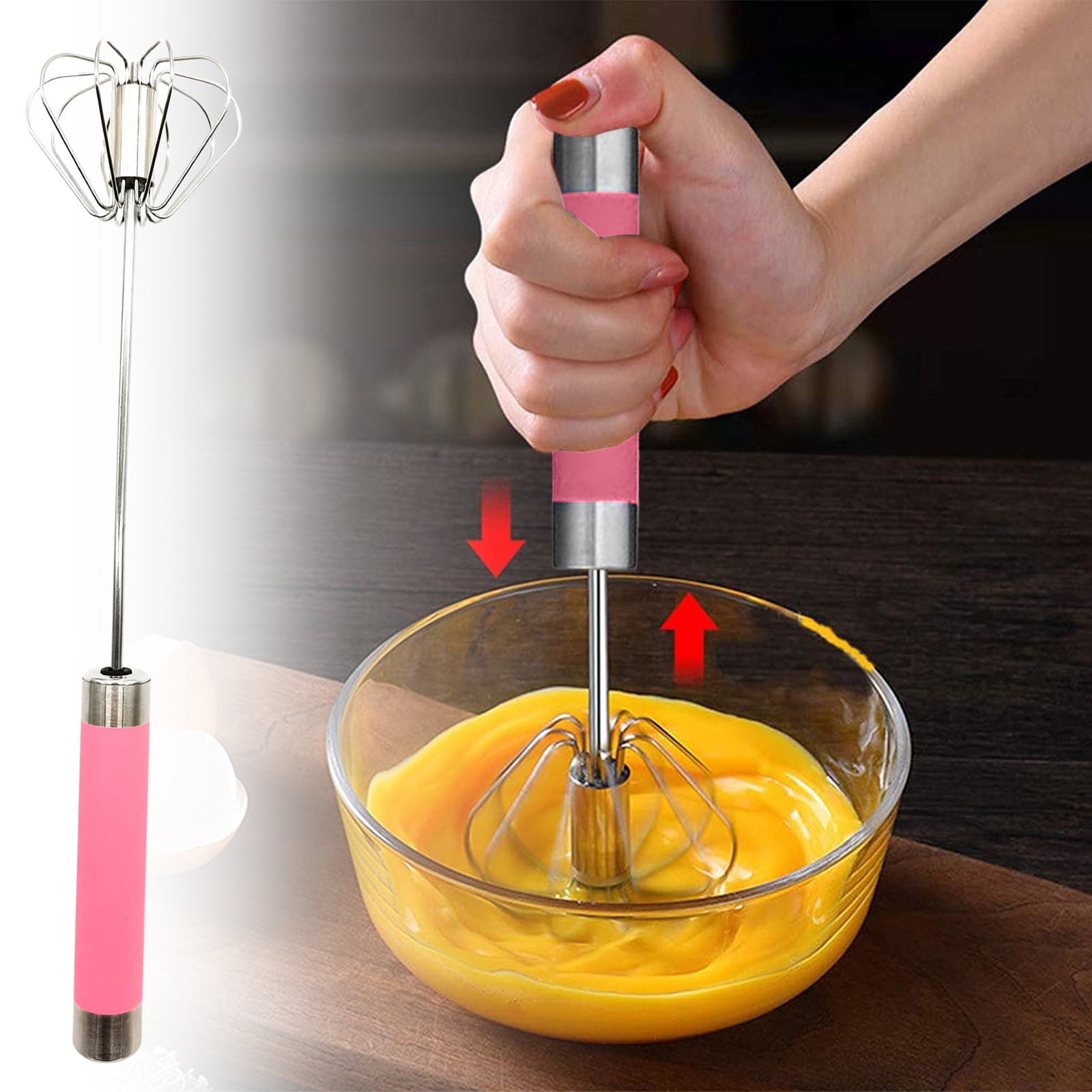 Stainless Steel Whisks Semi-automatic Egg Whisk Beater Mixer to Make Froth  Foam Whipped Cream Self Turning Utensils for Baking