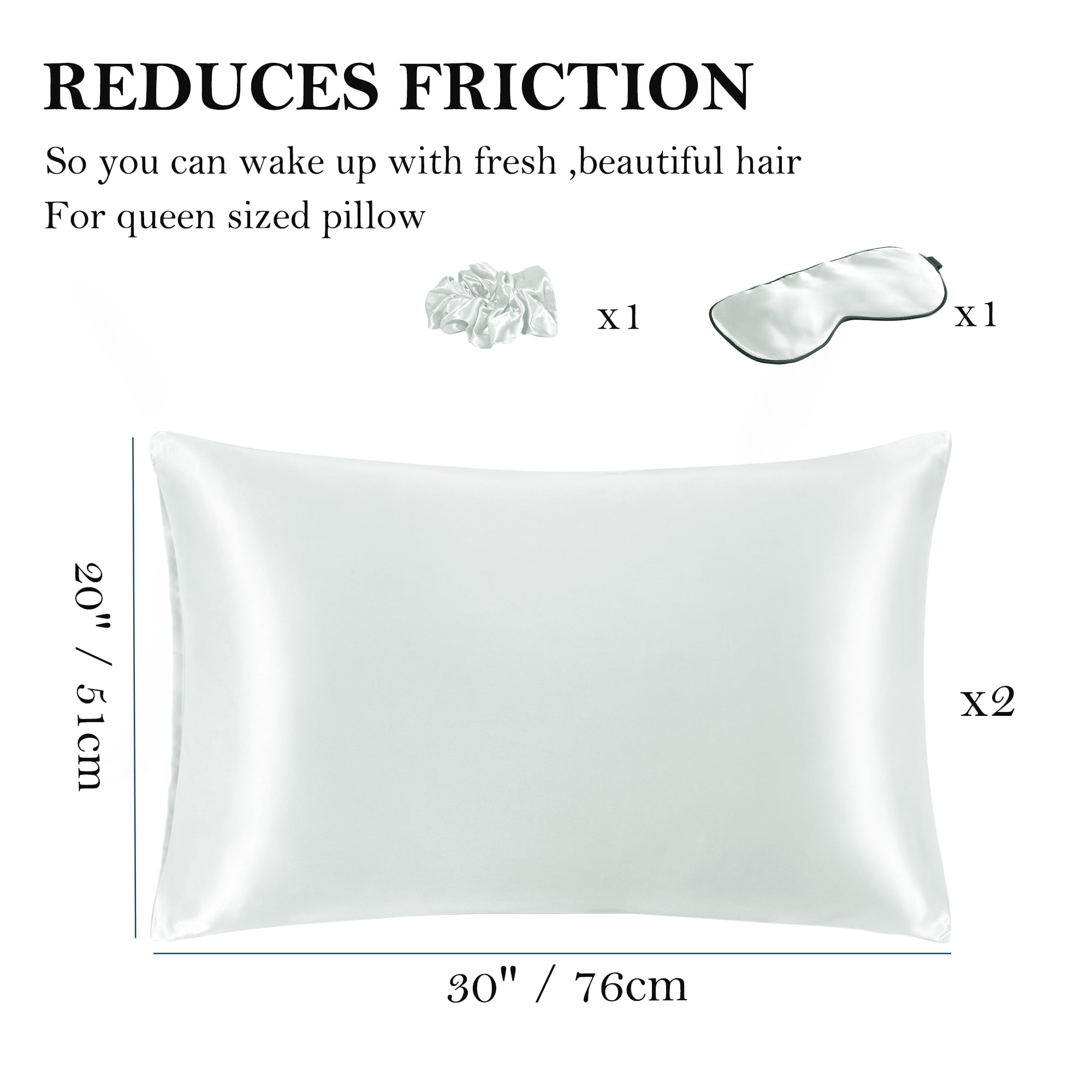 Unique Bargains Set of 2 Durable Soft Enveloped Closure Satin Pillowcase Light Gray Queen(20"x30")