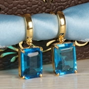 GEMHUB 7.20 Gram Emerald-Cut Blue Topaz Drop Earrings in Solid 925 Silver, Gold Finish Earrings for Women/Girls/Gift for her