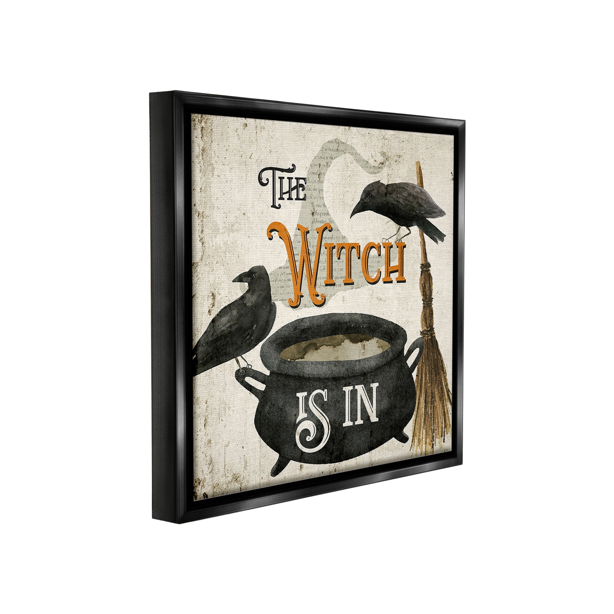 Stupell Industries Vintage Witch Is In Holiday Painting Black Floater Framed Canvas Art Print Wall Art, 25 x 25