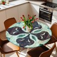 thumbnail image 2 of Abstract Black Green Flowers Elastic Fitted Round Table Cover Vintage Waterproof Outdoor Tablecloth for Holiday Party, Picnic, Patio & Dining Fits Tables Up to 55"-60", 2 of 8