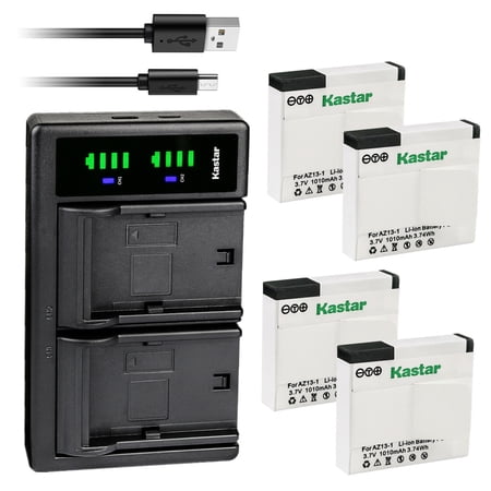Kastar 4-Pack Battery and LTD2 USB Charger Compatible with Xiaomi YI AZ13-1  AZ13-2 Battery  Xiaomi Yi Action Camera  Yi 1 Action Camera  Xiaomi Xiaoyi 1080P 16.0MP CMOS Sports Action Camera Camcorder