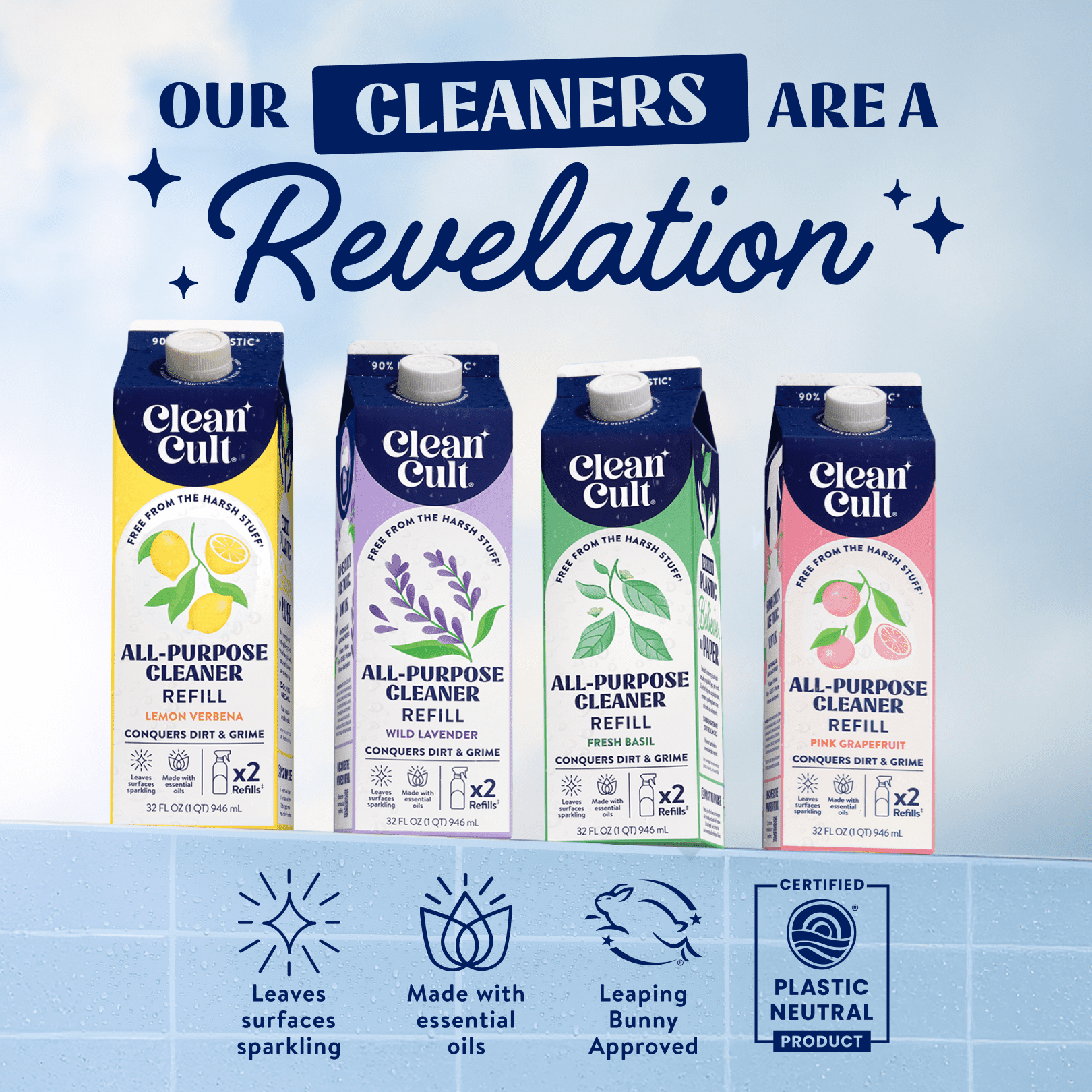 (2 pack) Cleancult All Purpose Cleaner, Refillable Aluminum Bottle, Lavender 16 fl oz