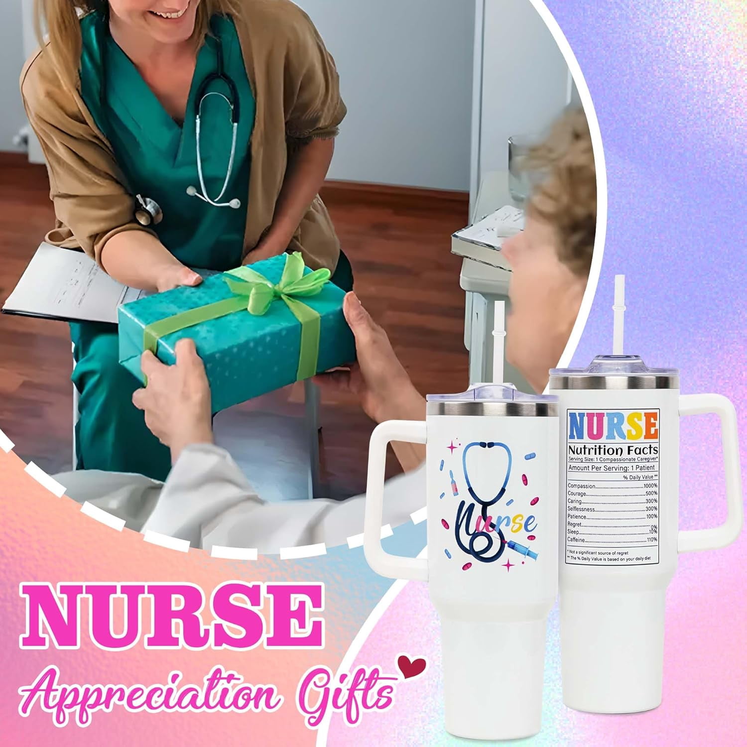 Nurse Gifts - Nurse Gifts for Women - Nurse Nutritional Facts Travel Coffee Mug Gift - 40oz Tumblers Nurse Gifts for Birthday, Christmas, Appreciation Week, Nursing School Graduation for Nurses
