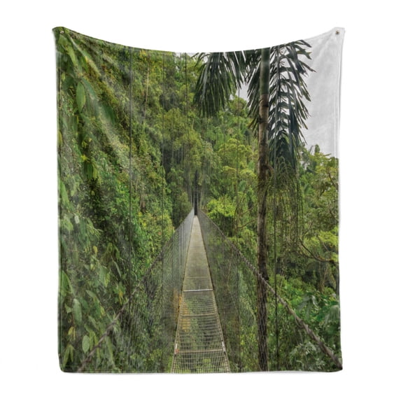 Central America Soft Flannel Fleece Blanket, Suspended Bridge at Natural Rainforest Park in Costa Rica Natural Landscape, Cozy Plush for Indoor and Outdoor Use, 60" x 80", Multicolor, by Ambesonne