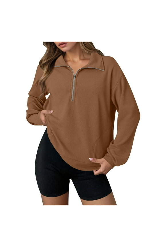 Womens Oversize Half Zip Sweatshrits Casual Long Sleeve Pullover Tops Fall Basic Fashion Blouse