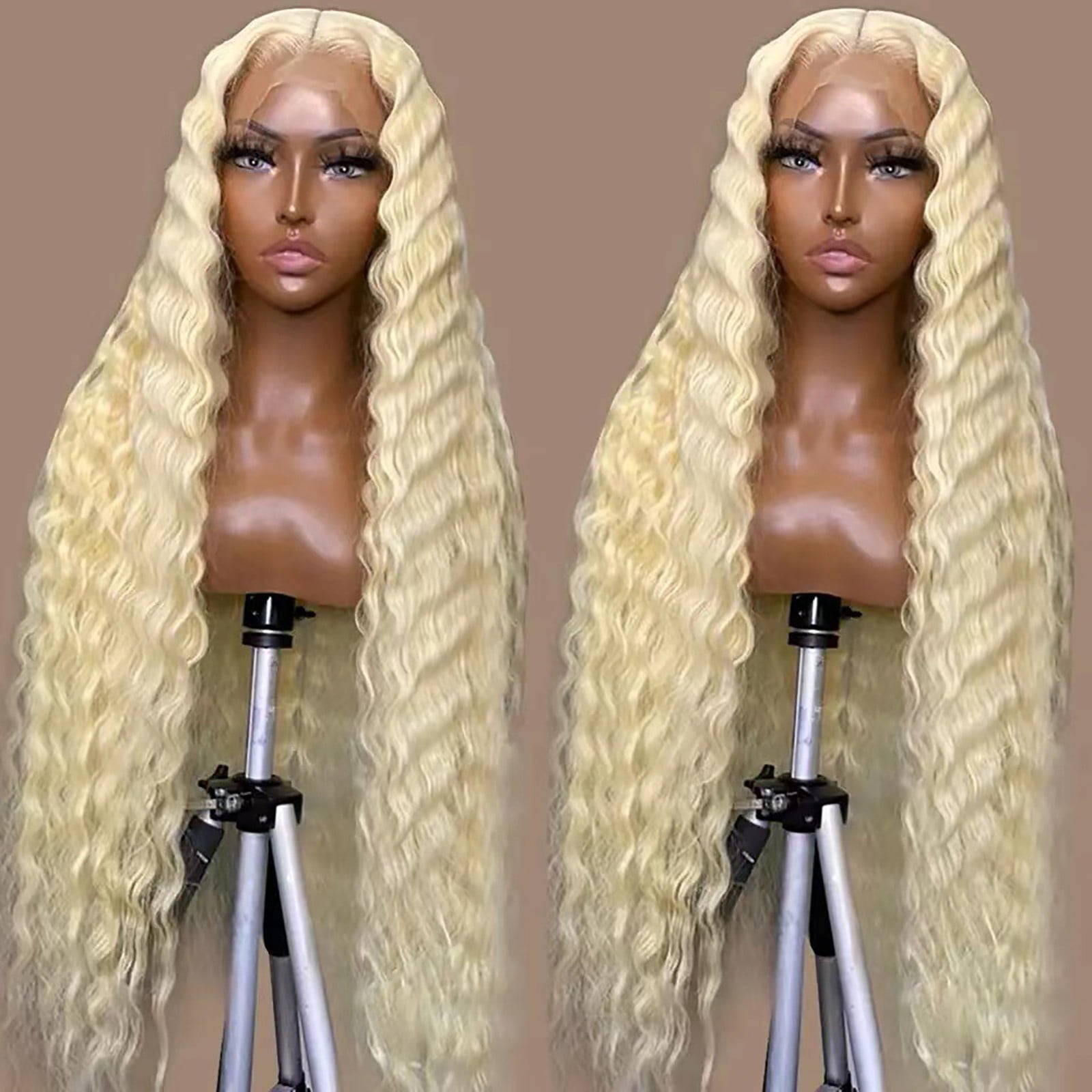 Easter 30Inch Lace Front Wig, Golden - Lace Front Wig Transparent Frontal Glueless Human Hair with Baby Pre Plucked Hairline Density Brazilian Wigs for Black Women Gold High Temperature Wire Wig S