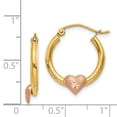 thumbnail image 2 of 14k Yellow and White Gold Yellow & Rose Gold Heart Diamond Cut Hoop Earrings Length 20mm, 2 of 2
