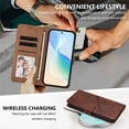 thumbnail image 4 of Leather For Apple iPhone 14 Pro, Flip Wallet Leather Case With Card Holder Magnetic Closure Protective Phone Cases Cover,Brown,For iPhone 14 Pro, 4 of 7