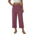 thumbnail image 4 of Capris for Women Casual Summer New Women’s Elastic Waist Capris Fashion Straight Leg Cropped Pants with Button Decor Loose Casual Rolled Hem Capris Pants Pinky S, 4 of 5