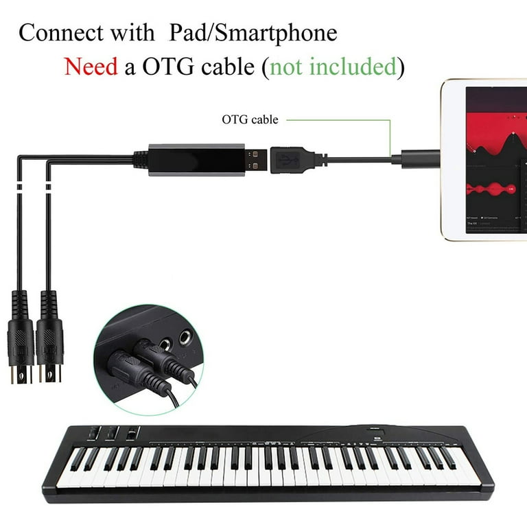 Câble MIDI USB, USB in-Out MIDI Câble Adaptateur Piano to PC
