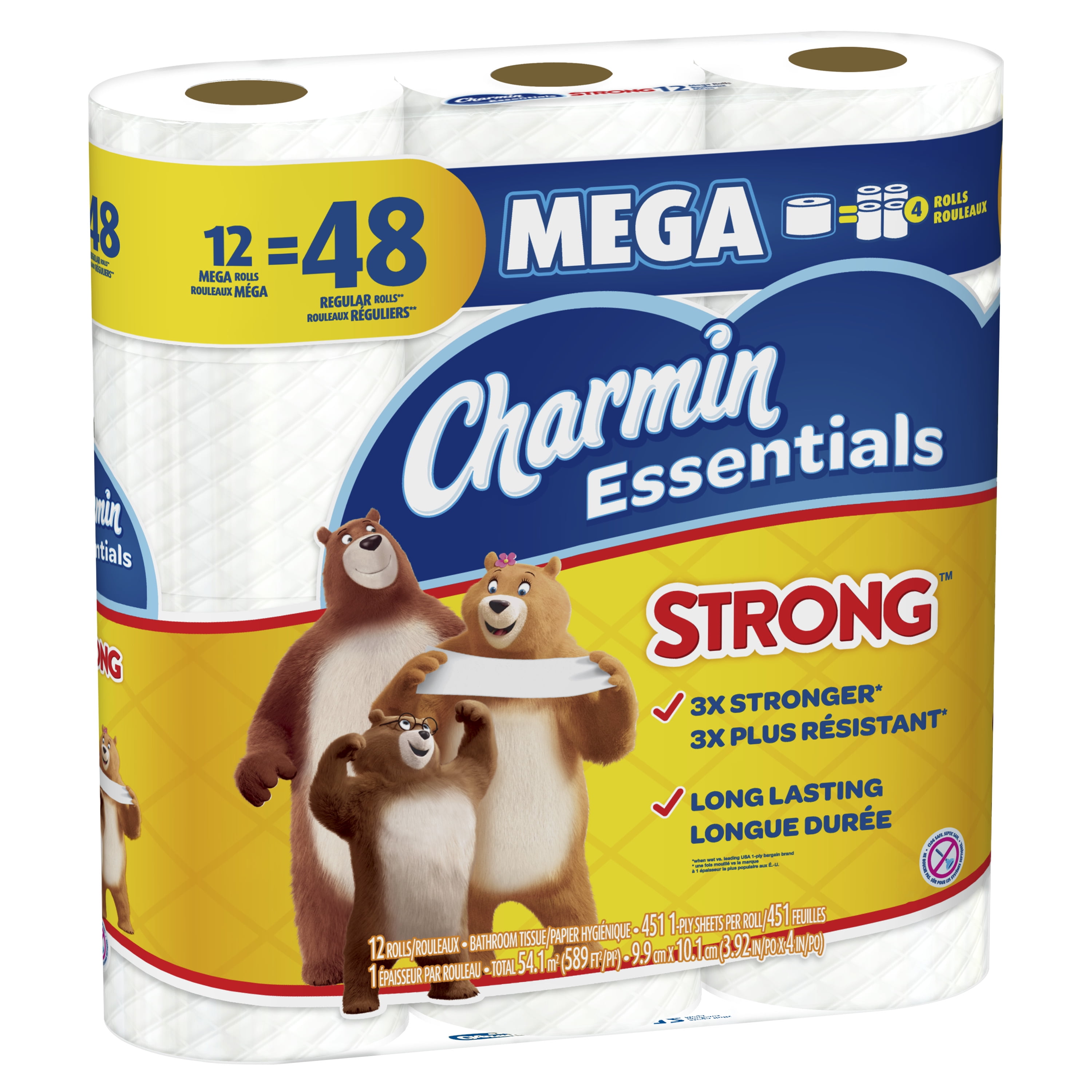 Charmin Essentials Strong Toilet Paper 12 Mega Rolls 451 Sheets