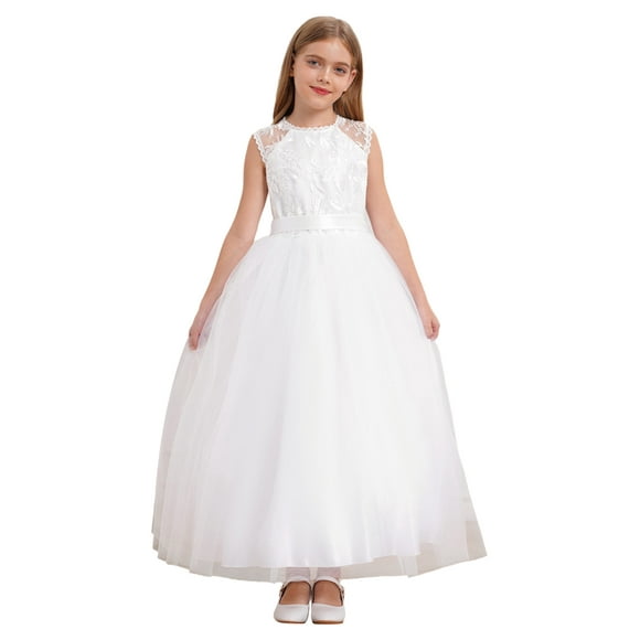 Raenseen Teen Girl Pink Chiffon Bridesmaid Dress Sleeveless Round Collar Dance Dresses Prom Ball Gown White 4