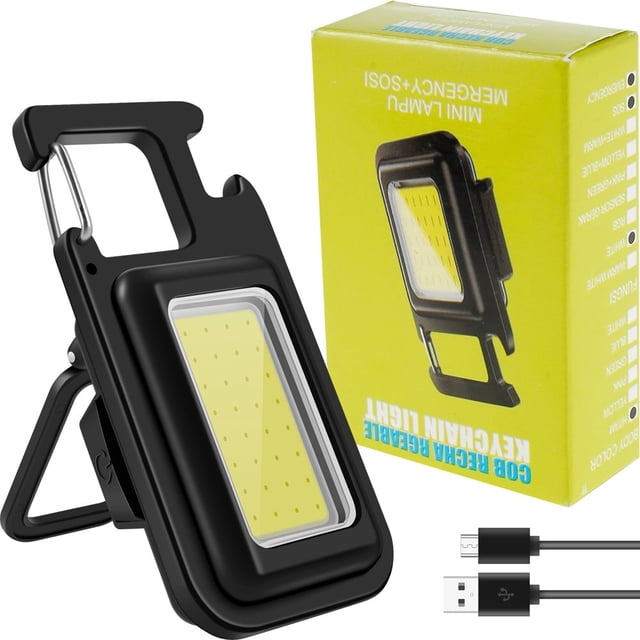 AMERTEER Small Flashlight 1000Lumens Keychain Flashlights USB Rechargeable Mini LED COB Flashlight with 3 Modes Portable Pocket Light with Folding Bracket Bottle Opener for Camping Walkin