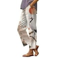 thumbnail image 3 of Dorinao Summer Linen Pants for Women Wide Leg Boho Pants Loose Palazzo Pants Floral Pants with and Pockets, Beige Women Blendingpants, 3XL, 3 of 3