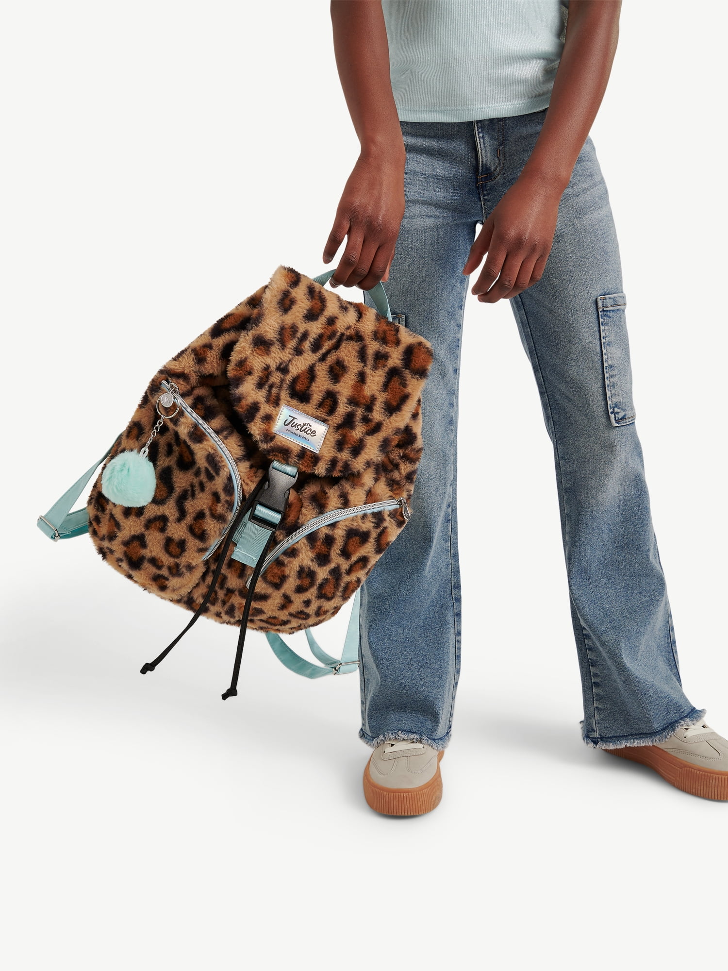 Justice Girls Faux Fur Rucksack Backpack, Leopard
