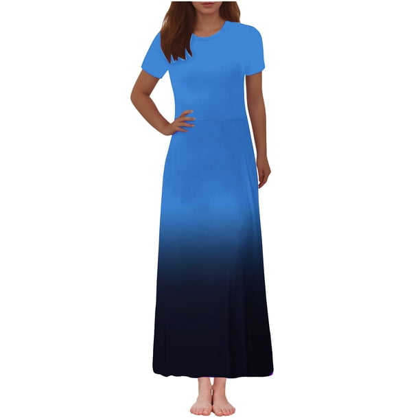 Vestido Corto de Verano de la Moda de las Mujeres Impreso de Manga Corta Cuello Redondo Tobillo de Longitud Vestido Casual