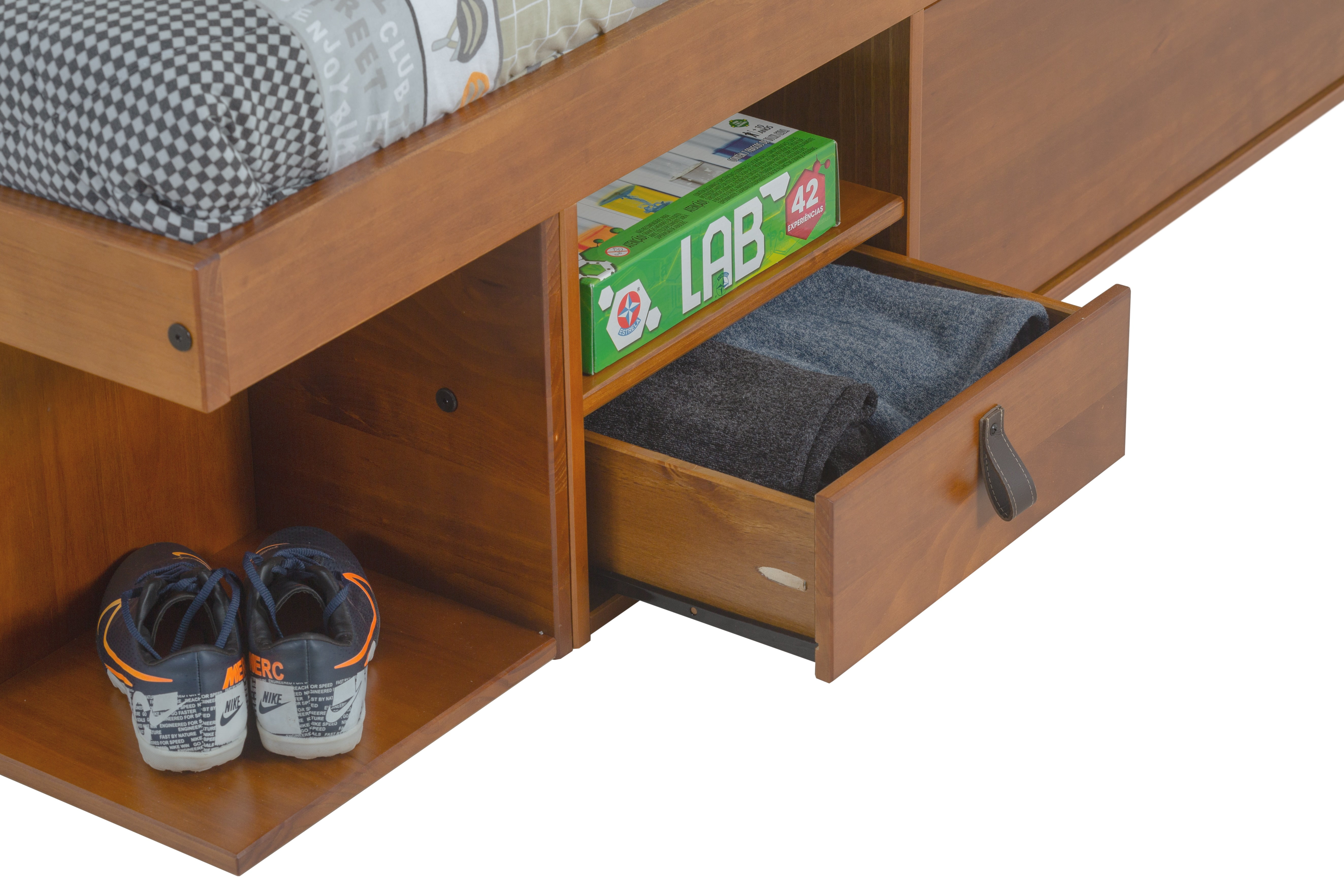 Memomad Bali Twin Size Storage Platform Bed with Drawers, Oak