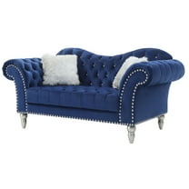 Passion Furniture Wilshire 75 in. Blue Velvet 3-Seater Sofa with 2-Throw Pillow