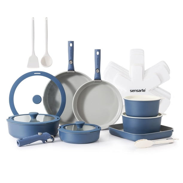 Juego de utensilios de cocina SENSARTE, cerámica, antiadherente, 24 piezas, color azul marino