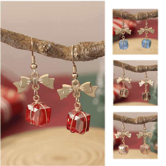 Yoyauz Christmas Earrings Women's Christmas Bow Gift Box Lightweight Earrings Cute Christmas Party Jewelry Gifts