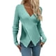 thumbnail image 1 of Jersey de manga larga con cuello en V para mujer: top de punto liso, corte ajustado para uso informal/al aire libre, tallas S-XL, 1 of 5