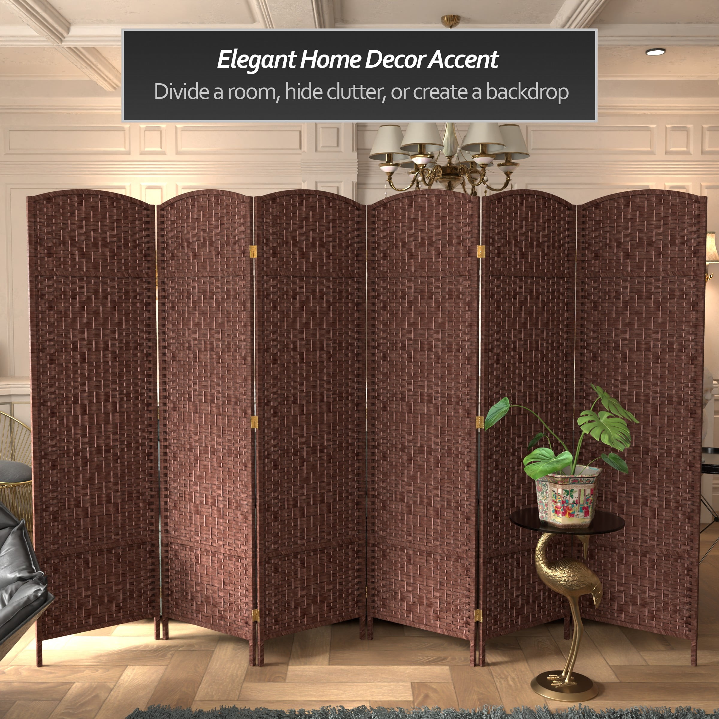 Red Lantern 6 ft. Tall Diamond Weave Fiber Room Divider - Dark Red - 6 Panel