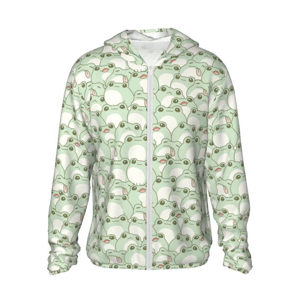 Fotbe Cute Frog Chaqueta con Protección Solar UPF 50+ para Hombre y Mujer, Camisa con Capucha y Bolsillos-Large